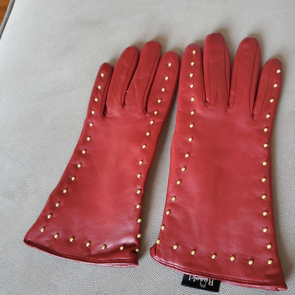 Germany Roeckl Very Soft Chic Red Leather Gloves with Gold Accents Sz 7 Womens